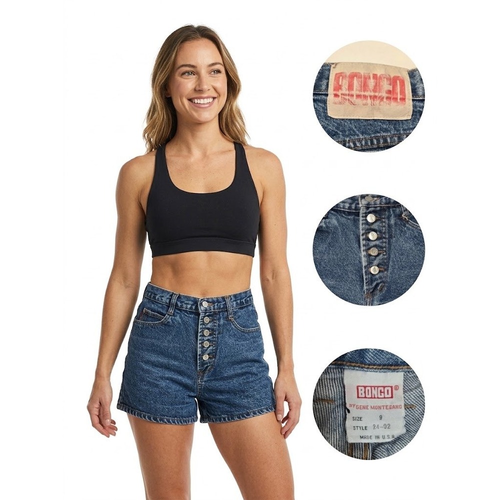 Vintage 90s Bongo Denim Shorts High Rise Button Fly 24 Waist USA Made Acid Wash